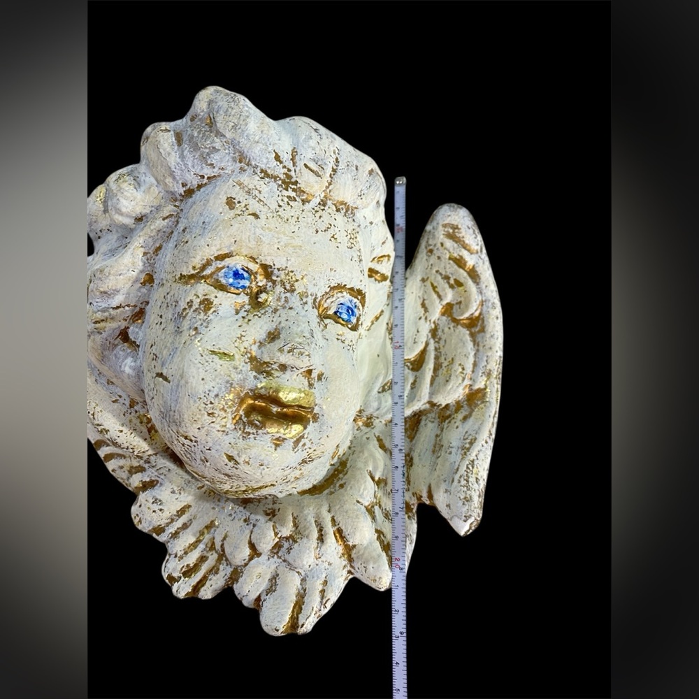 VTG 90s Cherub Angel Wall Plaque Winged Paper Clay Sculpture Victorian Baroque - Picture 6 of 16